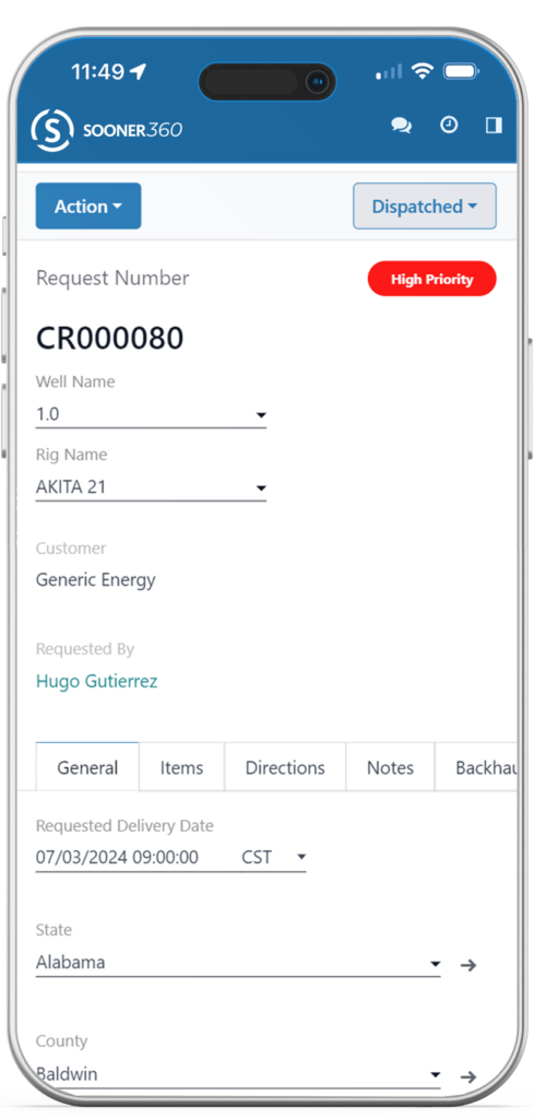 OCTG supply chain app, Sooner360, request module