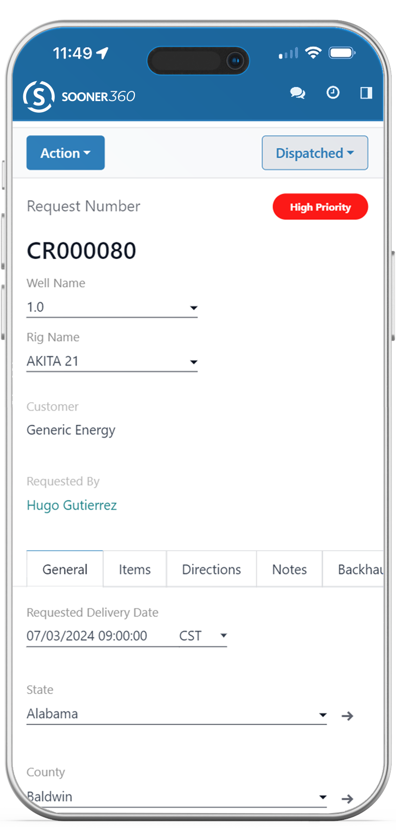 OCTG supply chain app, Sooner360, request module